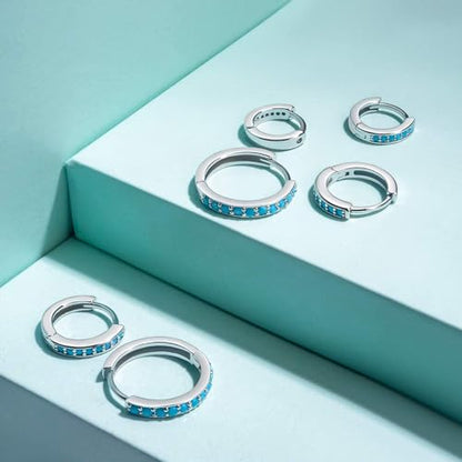 3 Pairs Mini Hoop Earrings Set Turquoise Cubic Zirconia Huggie Hoop Cartilage Earring Ear Cuff for Women (Turquoise/CZ) - color: *Turquoise