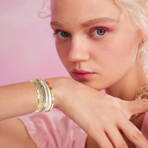 Long tiantian Boho Western Bracelets for Women Leather Wrap Bracelets Turquoise Bracelet Western Jewelry Country Concert Outfits - color: layered bracelets（beige）