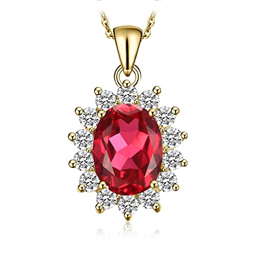 JewelryPalace Princess Diana Kate Middleton Natural Amethyst Citrine Garnet Peridot Topaz Created Ruby Sapphire Simulated Emerald Pendant Necklace for Women, 925 Sterling Silver Gemstone Jewelry Set - color: H-Yellow Gold Plated-ruby