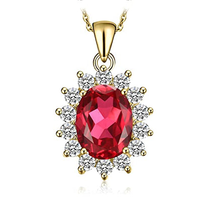 JewelryPalace Princess Diana Kate Middleton Natural Amethyst Citrine Garnet Peridot Topaz Created Ruby Sapphire Simulated Emerald Pendant Necklace for Women, 925 Sterling Silver Gemstone Jewelry Set - color: H-Yellow Gold Plated-ruby
