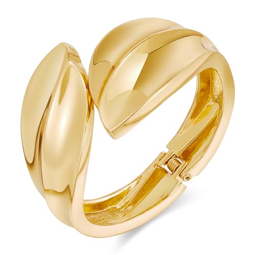 Chunky 14k Gold Cuff Bracelets for Women - Non Tarnish Teardrop Bangle Multi-layer Cross Wire Open Bracelets - color: Golden 12