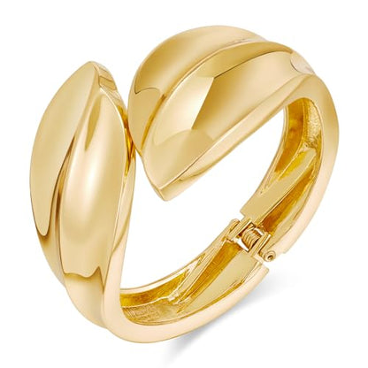Chunky 14k Gold Cuff Bracelets for Women - Non Tarnish Teardrop Bangle Multi-layer Cross Wire Open Bracelets - color: Golden 12
