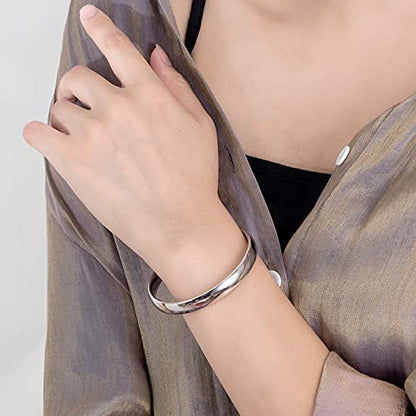 Dankadi Minimalism Women Men 925 Sterling Silver Bracelet Width 7-8MM Diameter 60-65 mm Solid Smooth On Bangle Cuff Fashion Fine Jewelry Gifts - color: Width 8MM 1 Piece, size: 2.77 inches
