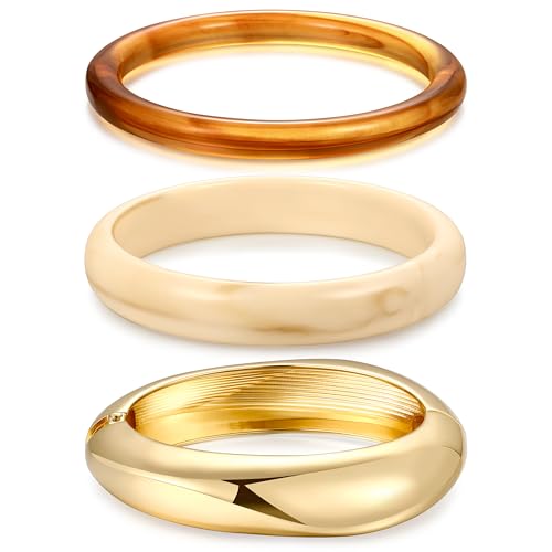 Chunky Gold Bangle Bracelets for Women, 14k Gold Plated Dainty Cuff Stackable Bangles Set, Trendy Bracelet Stack Fashion Jewelry Gifts - color: 09-GOLD