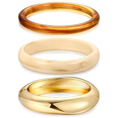 Chunky Gold Bangle Bracelets for Women, 14k Gold Plated Dainty Cuff Stackable Bangles Set, Trendy Bracelet Stack Fashion Jewelry Gifts - color: 09-GOLD