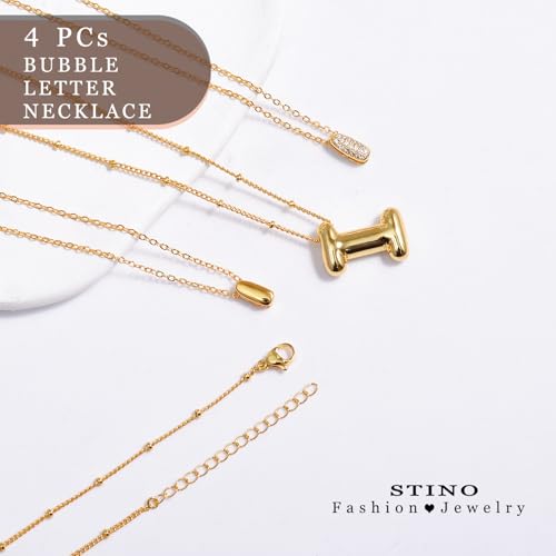 stino 4PCs Bubble Initial Letter Necklace Set, No Tarnish 14K Gold Plated Alphabet Pendant, Jewelry for Women - style: I