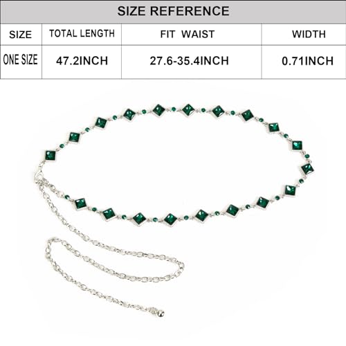 ILuvatar Green Glass Diamond Chain Belt - Metal Women's Western Style Dress Belt - color: Green-s