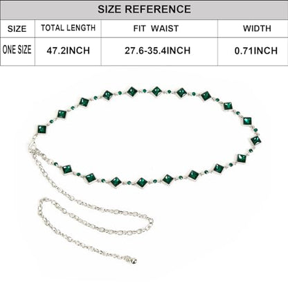 ILuvatar Green Glass Diamond Chain Belt - Metal Women's Western Style Dress Belt - color: Green-s