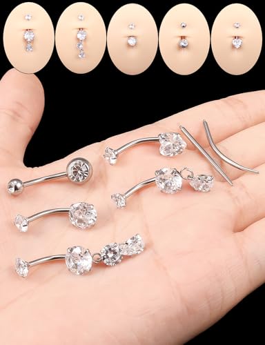 Internally Threaded Belly Button Rings Surgical Stee, Extra-Long & Short Simple Belly Rings, 14G Belly Piercing Jewelry,Navel Piercing Jewelry for Women Men 10mm 12mm 14mm 16mm - color: Silver internal thread Belly Button ring 10mm