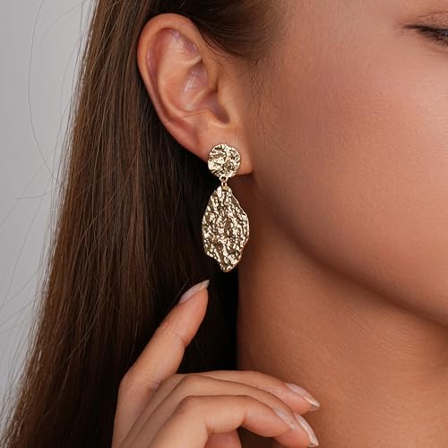 Sylph Large Gold Earrings for Women, Chunky Gold Statement Drop Dangle Earring Maple Leave Ginko Leaf Jewelry Gifts - style: Large Dangle Earrings