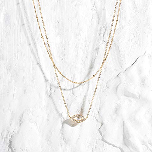 MEVECCO Dainty Pendant Layered Necklaces for Women | 18K Gold Plated Brass, 2-Piece Set With A Choker-Length Upper Layer, Wear Together Or Separately, Refined Everyday Style - style: layer evil eye