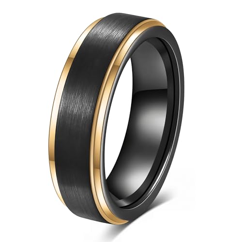 6mm 8mm Black/Gold/Silver/Purple Classic Stainless Steel Wedding Band Ring For Men Womem Matte Brushed Finish Comfort Fit Size 5-12 - color: 6mm-Black Gold