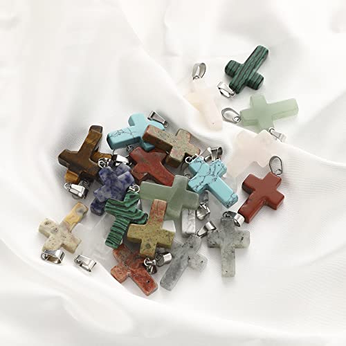 Lezam 24 Pieces Healing Crystal Heart Moon Cross Shaped Pendants Necklace Charms for DIY Jewelry Making Natural Quartz Stones Chakra Love Beads Bulk - color: 24Pcs-E