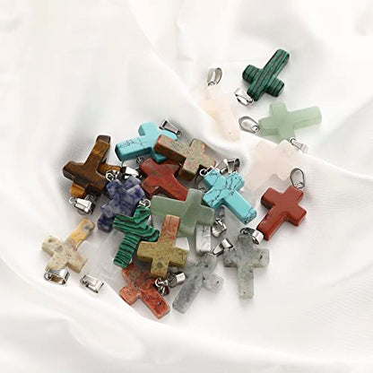Lezam 24 Pieces Healing Crystal Heart Moon Cross Shaped Pendants Necklace Charms for DIY Jewelry Making Natural Quartz Stones Chakra Love Beads Bulk - color: 24Pcs-E