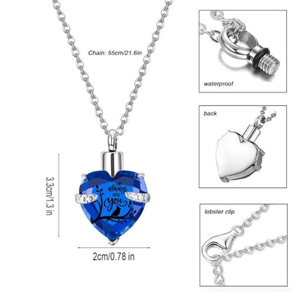 Q&D&S Crystal Urn Necklace for Ashes, Heart Birthstone Memorial Cremation gift Jewelry for Women - color: blue