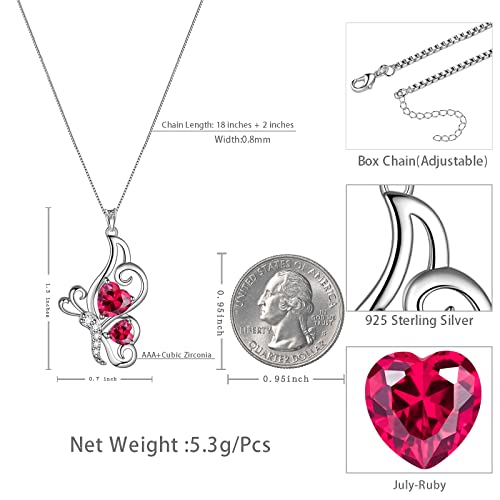 Butterfly Heart Necklace Birthstone Pendant Necklace Earrings Bracelet Women 925 Sterling Silver Animal Butterflies Birthstone Pendant Crystal Birthday Jewelry Wedding Gift - color: G.July-necklace