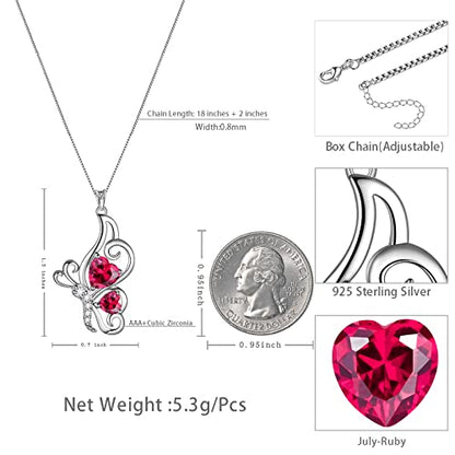 Butterfly Heart Necklace Birthstone Pendant Necklace Earrings Bracelet Women 925 Sterling Silver Animal Butterflies Birthstone Pendant Crystal Birthday Jewelry Wedding Gift - color: G.July-necklace