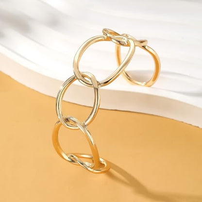 Dainty Gold Bangle Bracelets Open Chunky Cuff Bracelets Adjustable Trendy Minimalist Wide Bracelets Jewelry Women Gifts - color: Gold