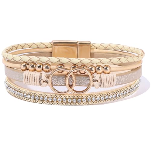 Boho Leather Wrap Bracelets Beaded Stackable Cuff Bracelet Country Concert Outfits Cowboy Cowgirl Western Jewelry Gifts for Women - color: Infinity-Gold