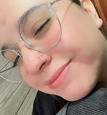 MODRSA 20g Nose Rings Hoops Nose Studs for Women Surgical Steel Hypoallergenic 20 Gauge Nostril Piercing Jewelry L Shape Crokscrew Silver Rose Gold Black Hoop Nostril Rings for Men - color: 11 - Double Hoop 20g - Silver