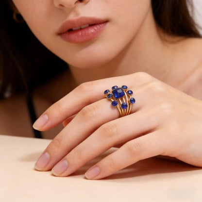 Big Geometric Cube Crystal Ring for Women Statement Geometry Rhinestone Open Rings Crystal Rhinestone Cocktail Ring CZ Fashion Classic Party Wedding Jewelry - color: Blue