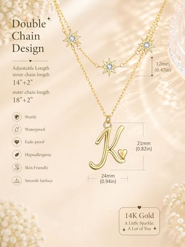 14K Gold A-Z Initial Lette Necklace Star Choker Women Necklace | Personalized Initial Jewelry, Meaningful Name Letter Gift for Women Wife Mom Friend, Perfect Present For Birthday/Anniversary - style: 14K Gold-K