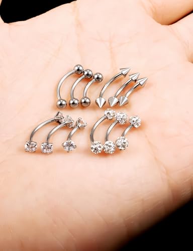 18G Internal Thread Eyebrow Piercing Jewelry Surgical Steel Curved Barbell Tiny Eyebrow Ring Vertical Labret Lip Jewelry Ear Rook Small Belly Button Ring for Women Men 6mm/8mm/10mm