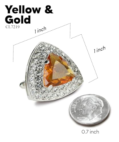 Triangular Crystal Diamond Set Cuff Links for Men – Tuxedo Suit Accessories, Cufflinks for Men - style: Yellow/Silver