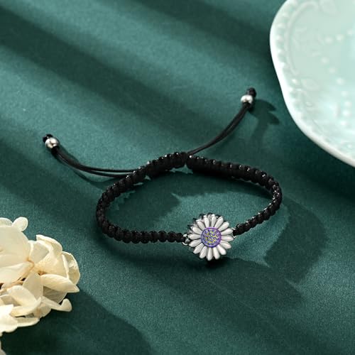 Sunflower Cremation Urn Bracelet for Adjustable Boho Daisy Handmade Cremation Jewelry Braided Rope Bracelets for Women Jewelry Gift With Funnel Kit & Bag - color: Silver+Rainbow