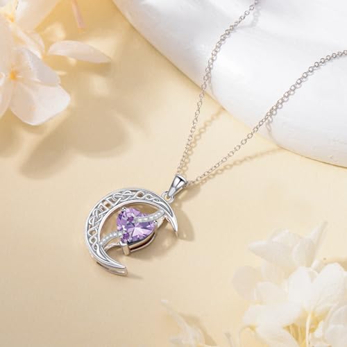 TOUPOP Moon and Star Birthstone Necklace for Women 925 Sterling Silver Celtic Moon Jewelry Birthday Mothers Day Gifts for Mom Wife Her - color: 06-June-Alexandrite