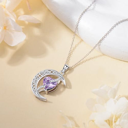 TOUPOP Moon and Star Birthstone Necklace for Women 925 Sterling Silver Celtic Moon Jewelry Birthday Mothers Day Gifts for Mom Wife Her - color: 06-June-Alexandrite