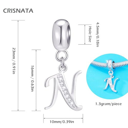 26 Letter Pendant Charms, Polished 925 Sterling Silver Complete Initial A-Z Dangling CZ Stone Alphabet Beads, fits European Bracelet Necklace, Gift for Mother/Father/Daughter/Son/Sister/Aunt - color: Letter N CZ Pendant Charm