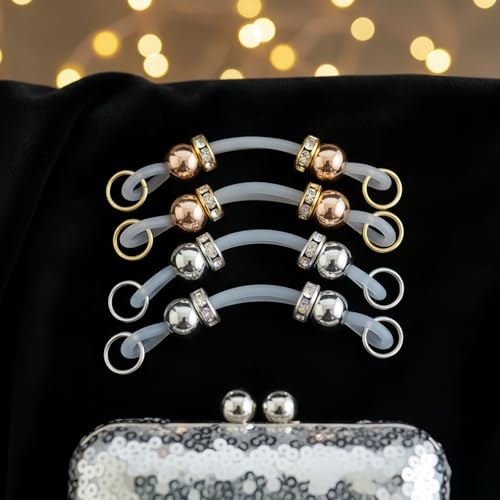 2 Pairs Non-Piercing Nipple Jewelry – Adjustable Silicone Rings with Silver & Gold Beads – Fake Nipple Piercing Look, Pain-Free Faux Nipple Rings for Unisex Adult Body Jewelry - color: Silver & Gold