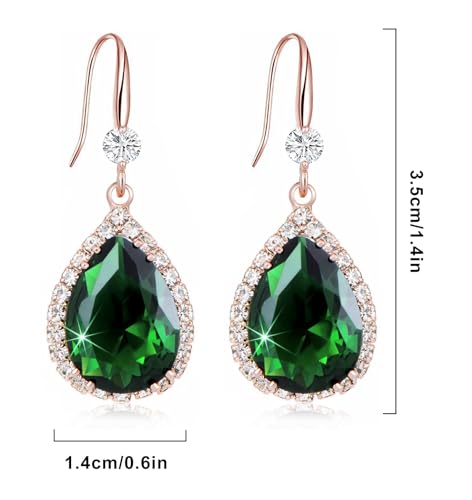 Crystal Drop Earrings for Women Cubic Zirconia Teardrop Earrings Sparkling Rhinestone Dangle Earring - color: Gold Green