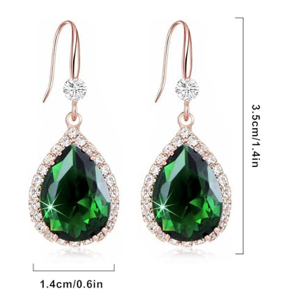 Crystal Drop Earrings for Women Cubic Zirconia Teardrop Earrings Sparkling Rhinestone Dangle Earring - color: Gold Green