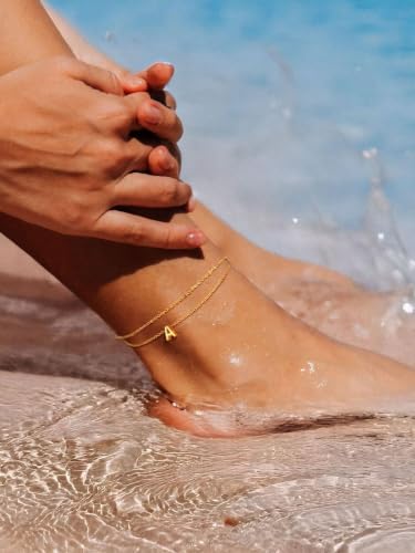 FaithHeart Initial Ankle Bracelets for Women, Waterproof 14k Gold Plated Initial Anklets Non Tarnish Stainless Steel Cute Layered Anklet Summer Beach Jewelry - color: Gold, size: Initial A
