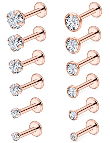 16G Lip Rings Stainless Steel Tragus Helix Conch Piercing Jewelry Snake Bite Piercing Monroe Lip Rings Labret Medusa Cartilage Lobe Earrings Piercing Jewelry CZ 2MM 2.5MM 3MM 3.5MM 4MM 4.5MM - color: 6MM-Rose Gold,2mm/2.5mm/3mm/3.5mm/4mm/4.5mm