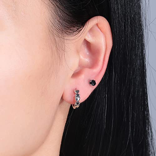 CiNily 14K White Gold Plated Small Hoop Earrings for Women Girls Heart Cubic Zirconia Hypoallergenic Earrings - color: Studs set-silver-black