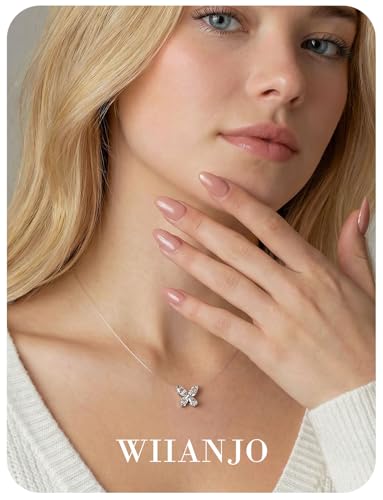 Teardrop 925 Silver CZ Floating Pendant Necklace 16 Inch Cubic Zirconia Invisible Necklace, Hypoallergenic, Jewelry Gifts for Women Anniversary Birthday - color: Butterfly