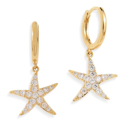 Jean Beau Drop Hoop Earrings for Women, Fasion Jewelry Gift - color: Gold Starfish