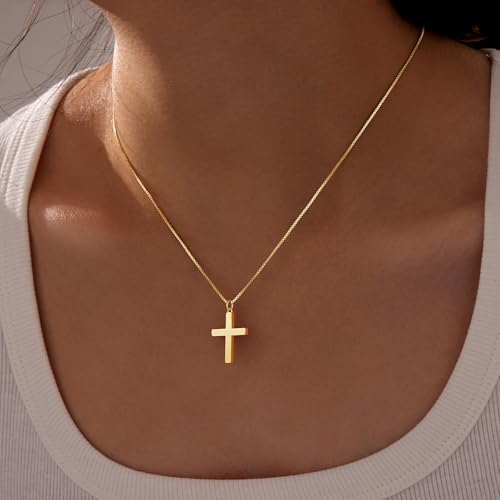Poxtex Cross Necklace for Women Teen Girls, Dainty 14K Gold Silver Plated Cross Choker Jewelry Non Tarnish Waterproof Cute Simple Small Necklace Christian Baptism Religious Faith Jewelry Gifts - color: 03 Gold Cross Necklace