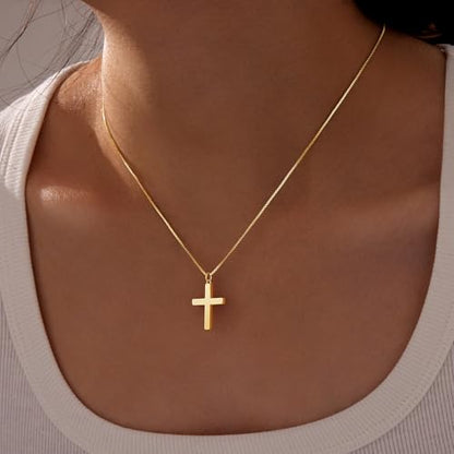 Poxtex Cross Necklace for Women Teen Girls, Dainty 14K Gold Silver Plated Cross Choker Jewelry Non Tarnish Waterproof Cute Simple Small Necklace Christian Baptism Religious Faith Jewelry Gifts - color: 03 Gold Cross Necklace