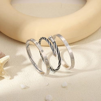 Camhanno Stackable Silver Bracelets for Women Stainless Steel Love & Friendship Bangle, Mothers Day Valentines Birthday Christmas Jewelry Gifts for Mom Her Wife Grandma - style: Style 13