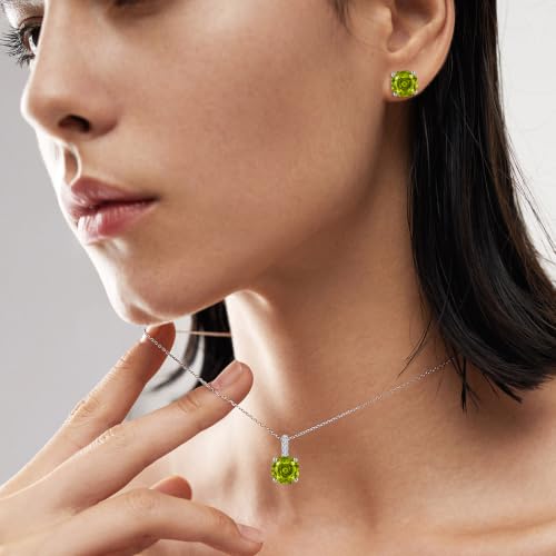 Rose Cut Silver Solitaire Necklace and Earring Set for Women, Jewelry Gift | Rose Cut, Cubic Zirconia, Necklace and Stud Earrings Set, Jewelry Set, Minimalist - color: Peridot Green