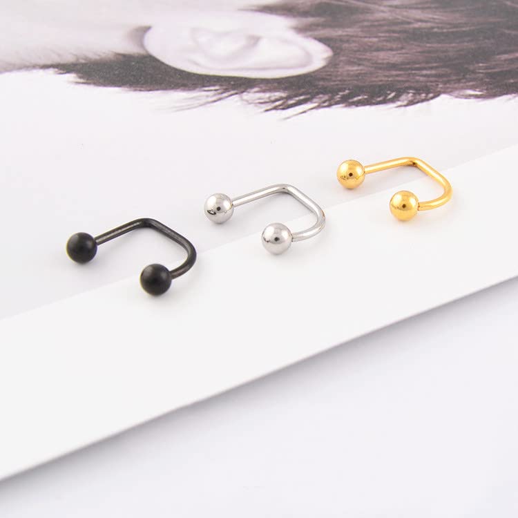 DATOA 16G Stainless Steel Lip Monroe Medusa Hoop Rings C-Shaped Piercing Ball Lippy Loop Labret Lip Rings Piercing Jewelry for Women Men - color: Silver&Black