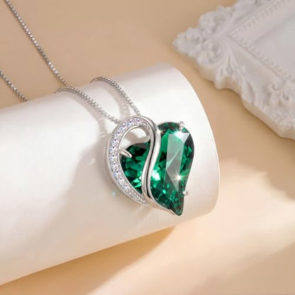 Crystal Heart Necklace for Women - Quietrose Faceted Crystal Heart Pendant with Sparkle Accents, Silver-Tone Curved Frame, 0.85" x 0.73", 18+2" Adjustable Chain, Elegant Gift for Her - color: Emerald Green - Song of Life