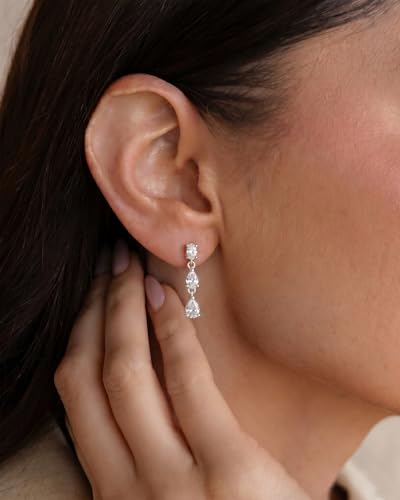 Dangle Earrings for Women - 14K Gold/White Gold/Rose Gold Plated Butterfly Heart Star Hoop Chain Long Tassel Cubic Zirconia CZ Dangle Earrings - color: silver teardrop