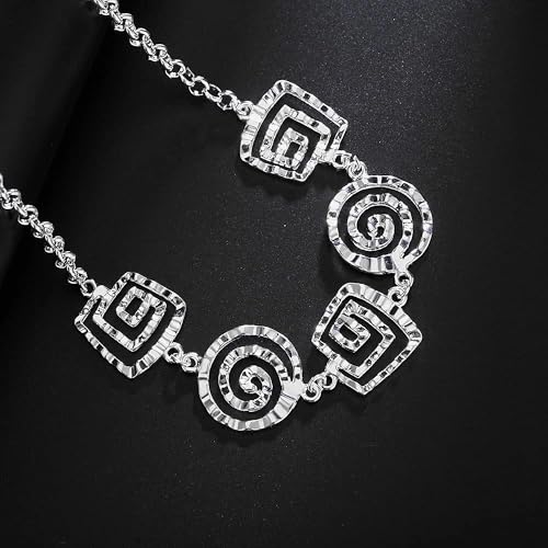 3 Circles Silver Hoop Earrings Necklace Set for Women Geometric Jewelry Set | 925 Silver Hypoallergenic Small Hoop Circle Geometry Textured Finish Minimalist Style Comfortable Wear - style: Square Spiral
