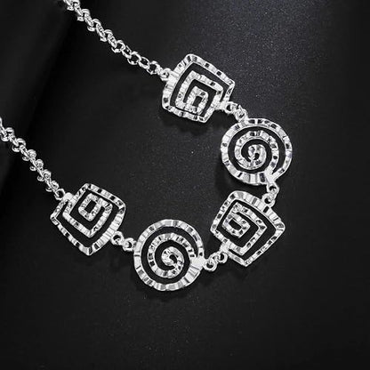 3 Circles Silver Hoop Earrings Necklace Set for Women Geometric Jewelry Set | 925 Silver Hypoallergenic Small Hoop Circle Geometry Textured Finish Minimalist Style Comfortable Wear - style: Square Spiral