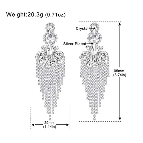 Silver Rhinestone Crystal Bridal Chandelier Long Tassels Dangle Earrings for Wedding - color: E-5